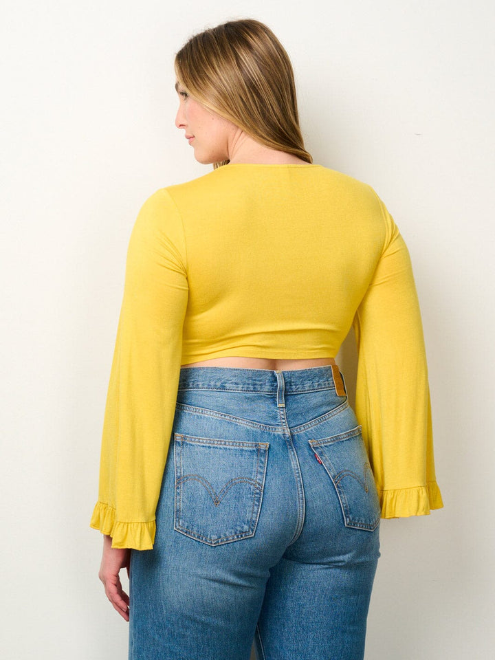 PLUS SIZE LONG SLEEVE FRON TIE CROP TOP