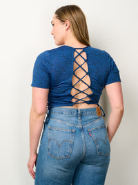 PLUS SIZE SHORT SLEEVE BACK LACE UP TOP