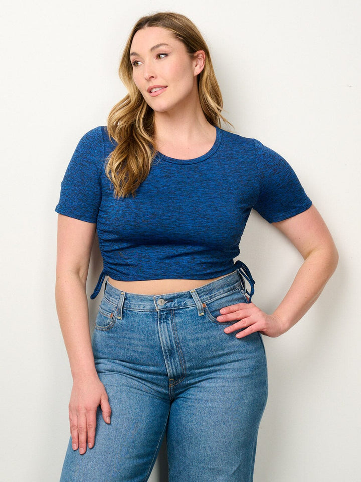 PLUS SIZE SHORT SLEEVE BACK LACE UP TOP