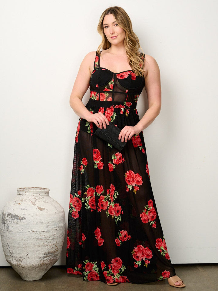 PLUS SIZE SLEEVELESS FLORAL MAXI DRESS