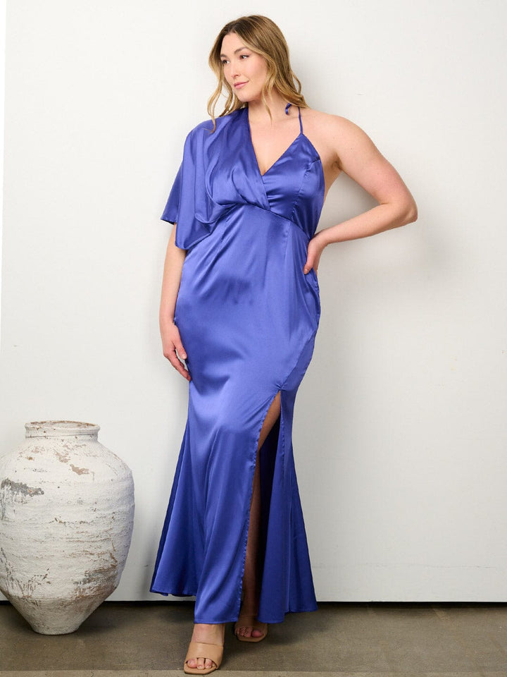 PLUS SIZE ONE SHOULDER OPEN BACK BODYCON MAXI DRESS