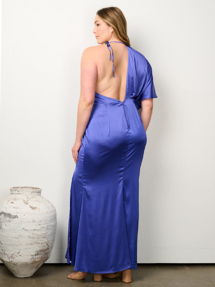 PLUS SIZE ONE SHOULDER OPEN BACK BODYCON MAXI DRESS