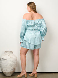 PLUS SIZE LONG SLEEVE OFF SHOULDER RUFFLE ROMPER