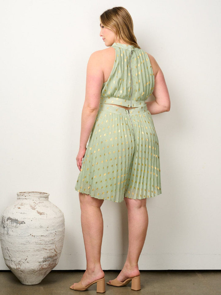 PLUS SIZE SLEEVELESS CUT OUT PLEATED SHIMMER ROMPER