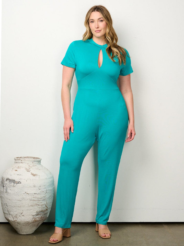 PLUS SIZE SHORT SLEEVE BACK TIE WIDE LEG JUMPSUIT