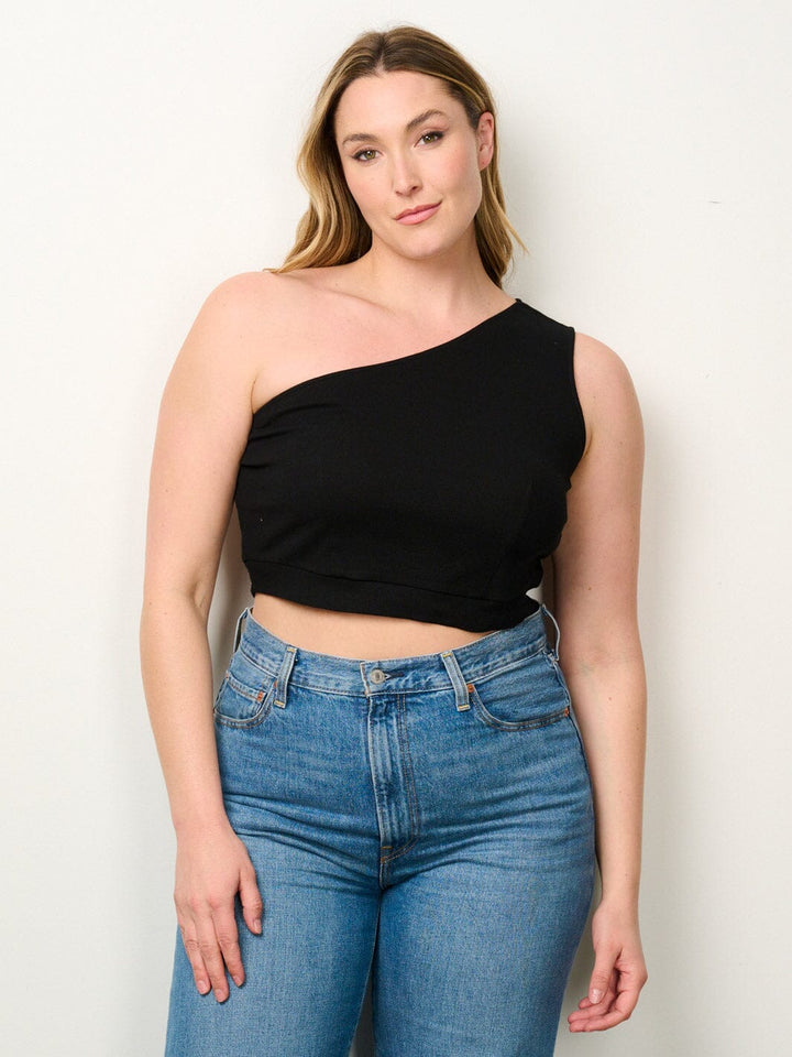 PLUS SIZE ONE SHOULDER CROP TOP