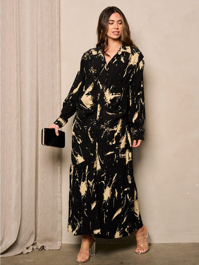 WOMEN'S LONG SLEEVE BUTTON UP LOOSE FIT MAXI DRESS