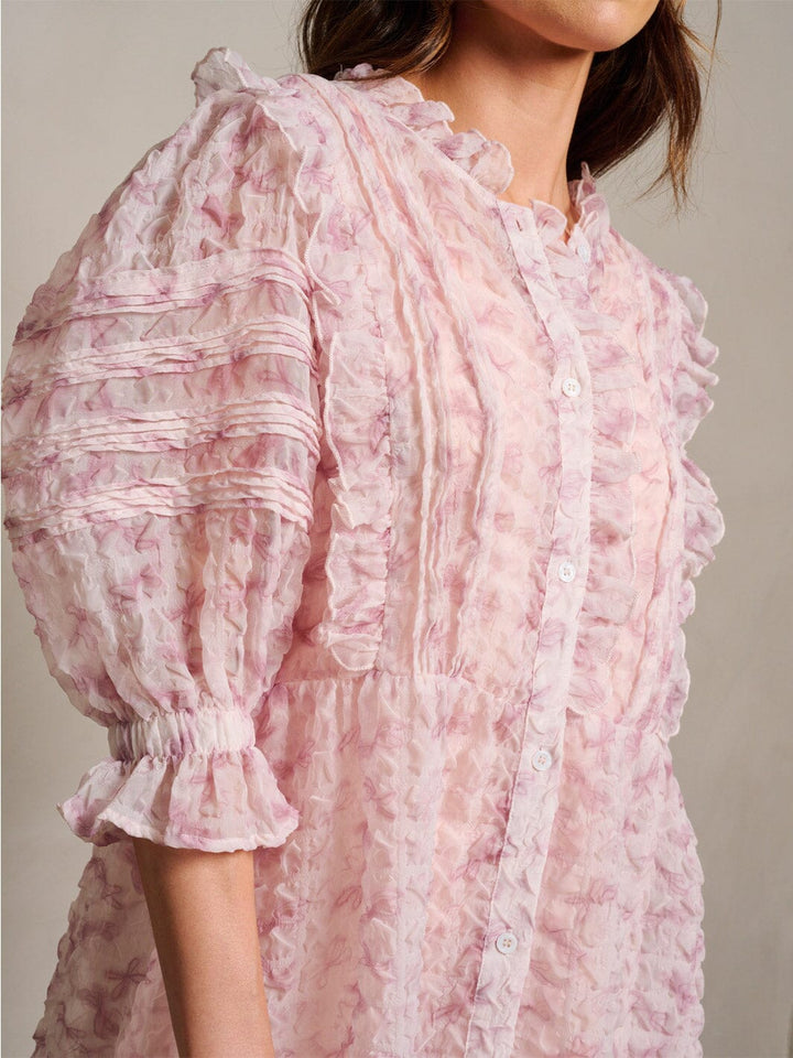 WOMEN'S 3/4 PUFF SLEEVE BUTTON UP RUFFLE FLORAL MINI DRESS