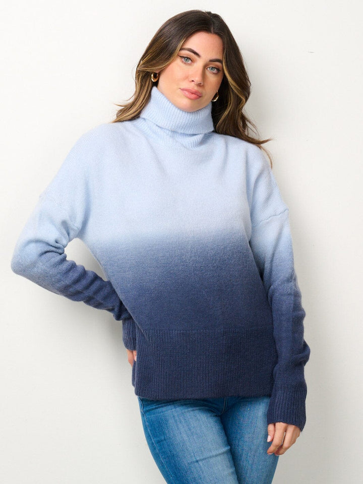 WOMEN'S LONG SLEEVE TURTLE NECK COLORBLOCK SWEATER