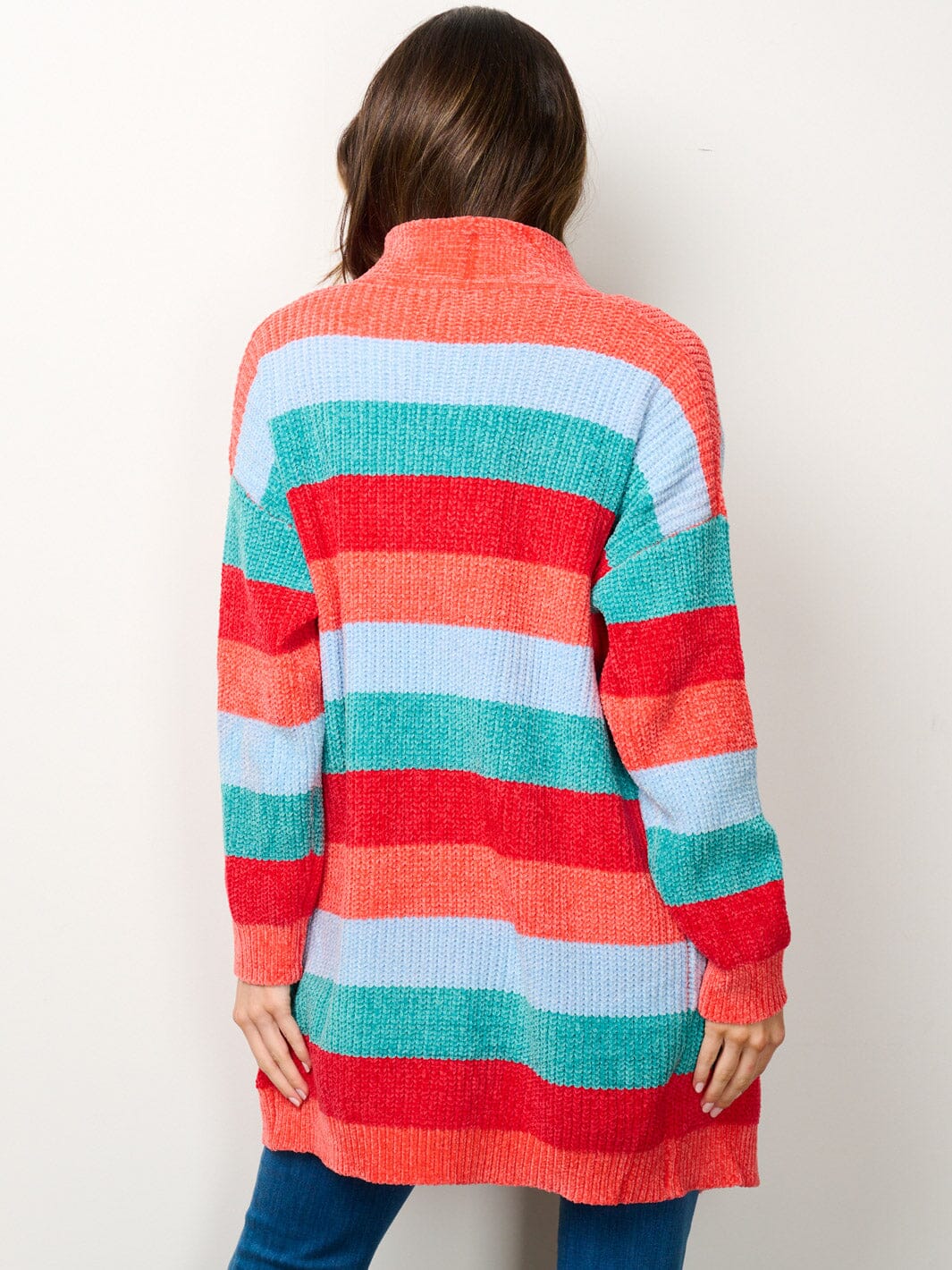 WOMEN'S LONG SLEEVE OPEN FRONT POCKETS MULTI COLOR CARDIGAN