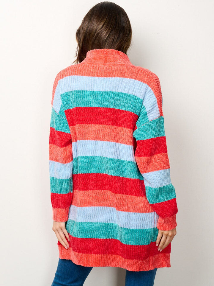WOMEN'S LONG SLEEVE OPEN FRONT POCKETS MULTI COLOR CARDIGAN