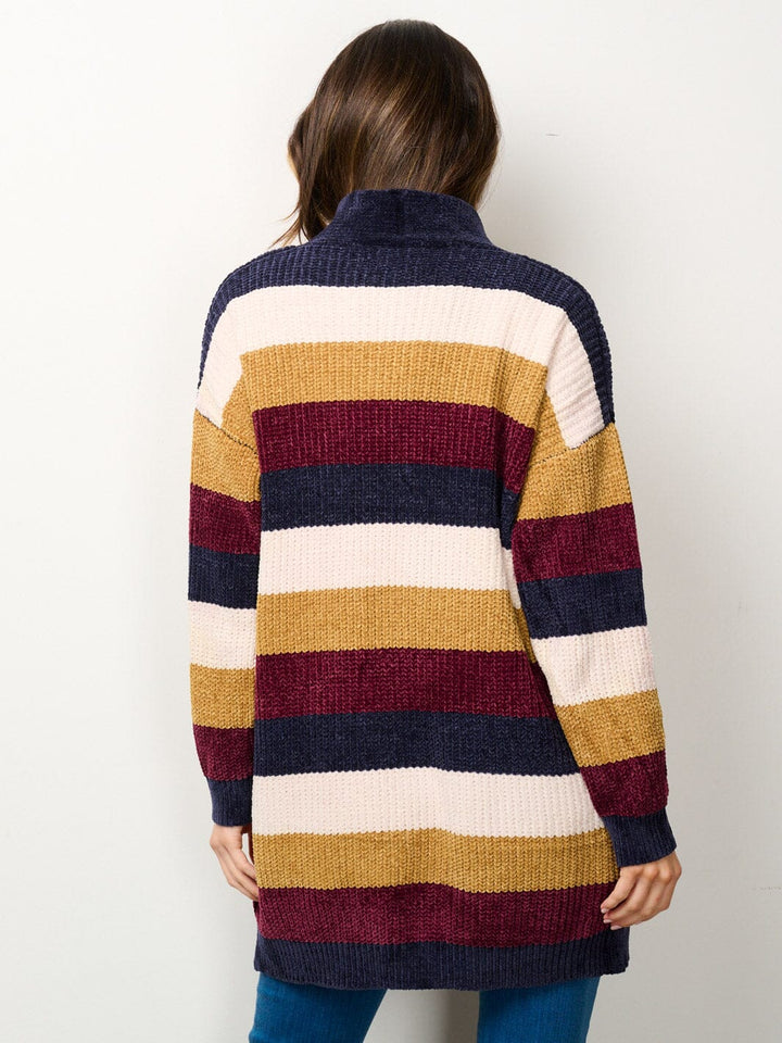 WOMEN'S LONG SLEEVE OPEN FRONT POCKETS MULTI COLOR CARDIGAN
