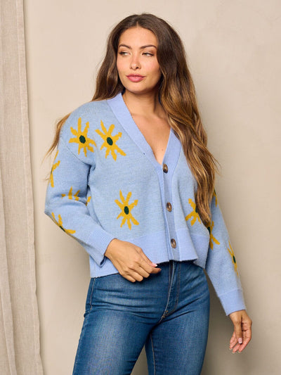 WOMEN'S LONG SLEEVE BUTTON UP FLORAL SWEATER