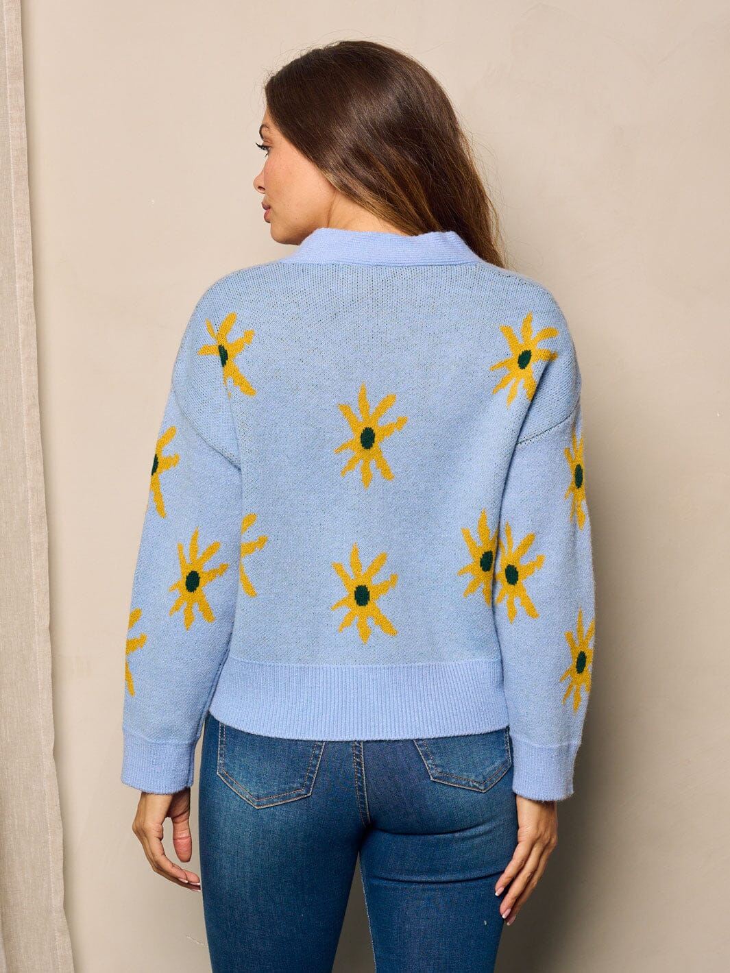WOMEN'S LONG SLEEVE BUTTON UP FLORAL SWEATER