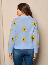 WOMEN'S LONG SLEEVE BUTTON UP FLORAL SWEATER
