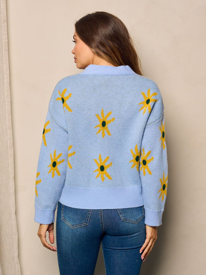 WOMEN'S LONG SLEEVE BUTTON UP FLORAL SWEATER