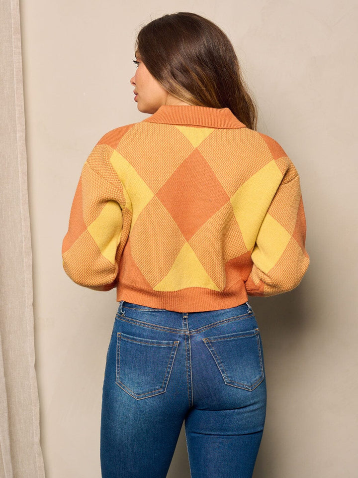 WOMEN'S LONG SLEEVE BUTTON UP COLORBLOCK PULLOVER SWEATER