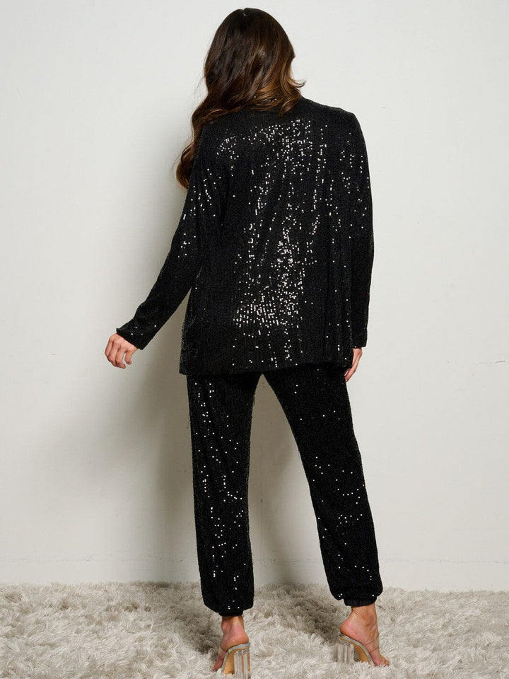 WOMEN'S ELASTIC WAIST POCKETS SELF TIE SEQUINS JOGGER PANTS