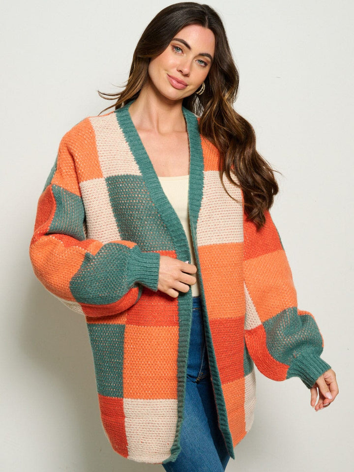 WOMEN'S LONG SLEEVE OPEN FRONT COLORBLOCK CARDIGAN