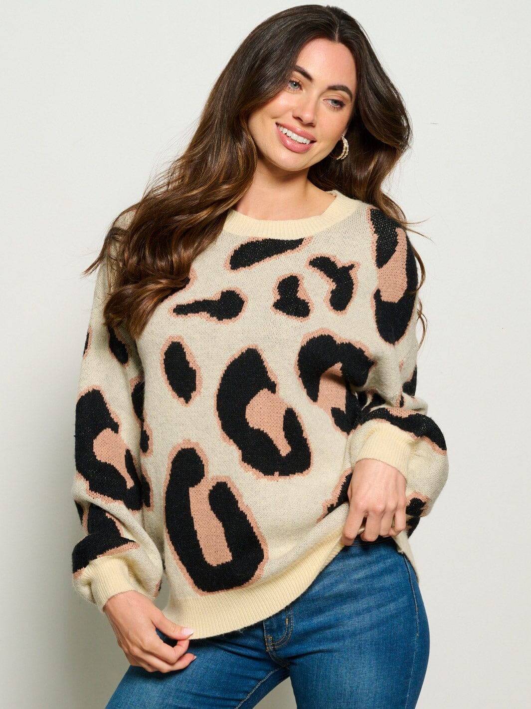 WOMEN'S LONG SLEEVE ANIMAL PRINT PULLOVER SWEATER