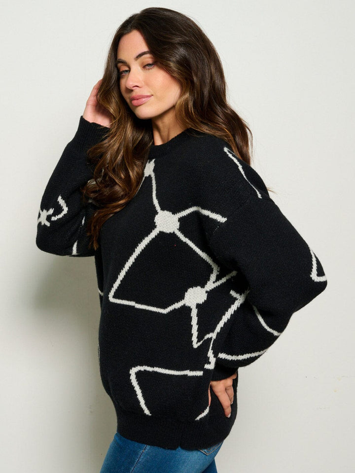 WOMEN'S LONG SLEEVE PRINTED PULLOVER SWEATER