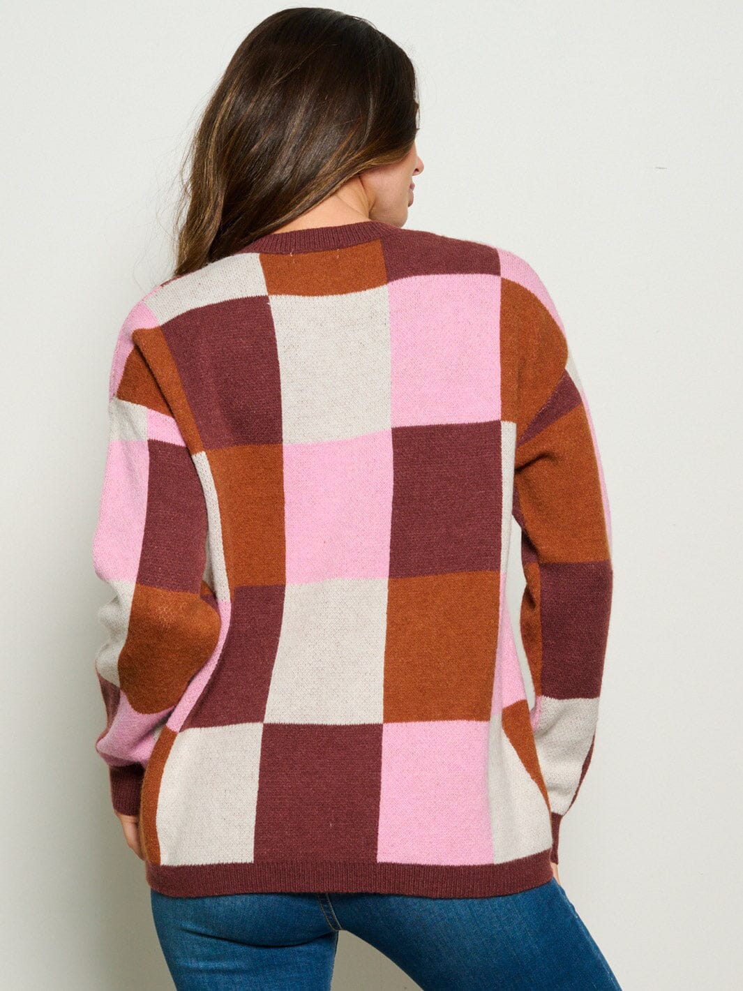 WOMEN'S LONG SLEEVE CHECKERS MULTI COLOR PULLOVER SWEATER