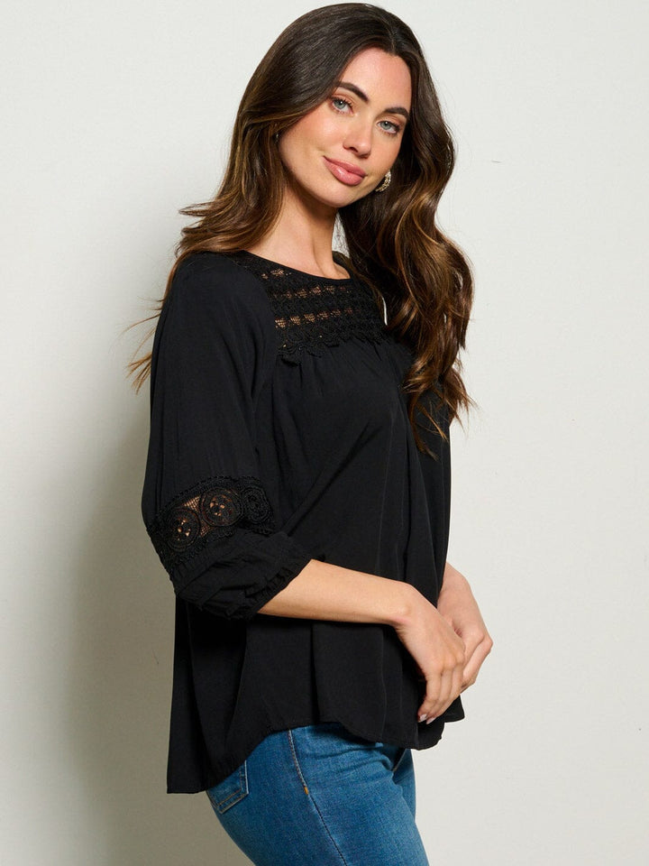 WOMEN'S 3/4 SLEEVES CROCHET DETAILED BLOUSE TOP