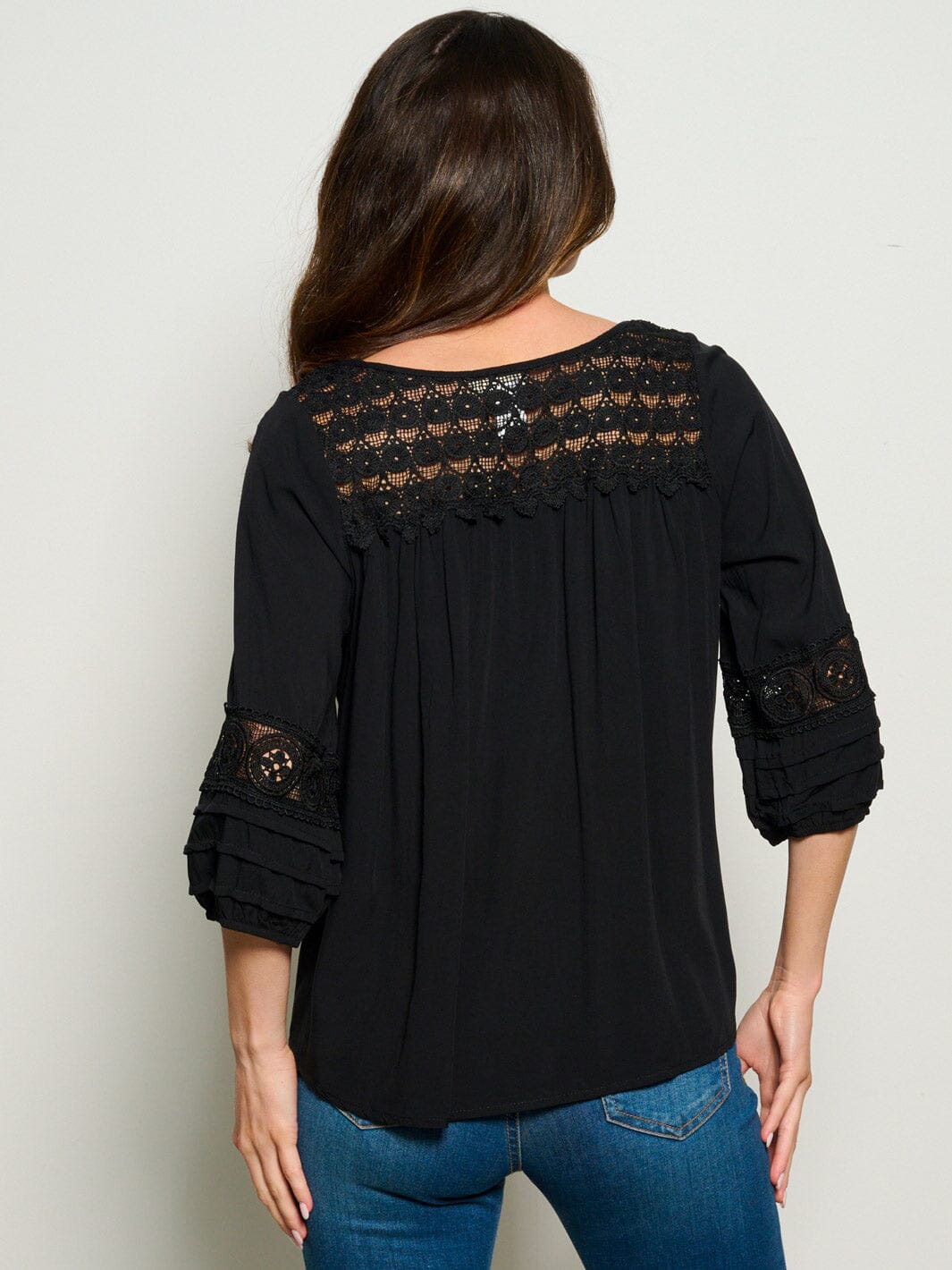 WOMEN'S 3/4 SLEEVES CROCHET DETAILED BLOUSE TOP
