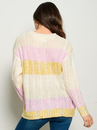 WOMEN'S LONG SLEEVE COLORBLOCK KNIT PULLOVER SWEATER
