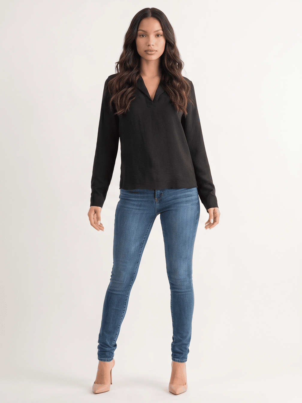 WOMEN'S LONG SLEEVE V-NECK BLOUSE
