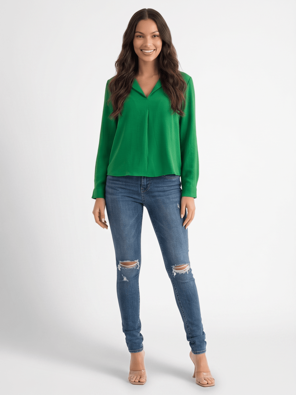 ***************WOMEN'S LONG SLEEVE V-NECK BLOUSE
