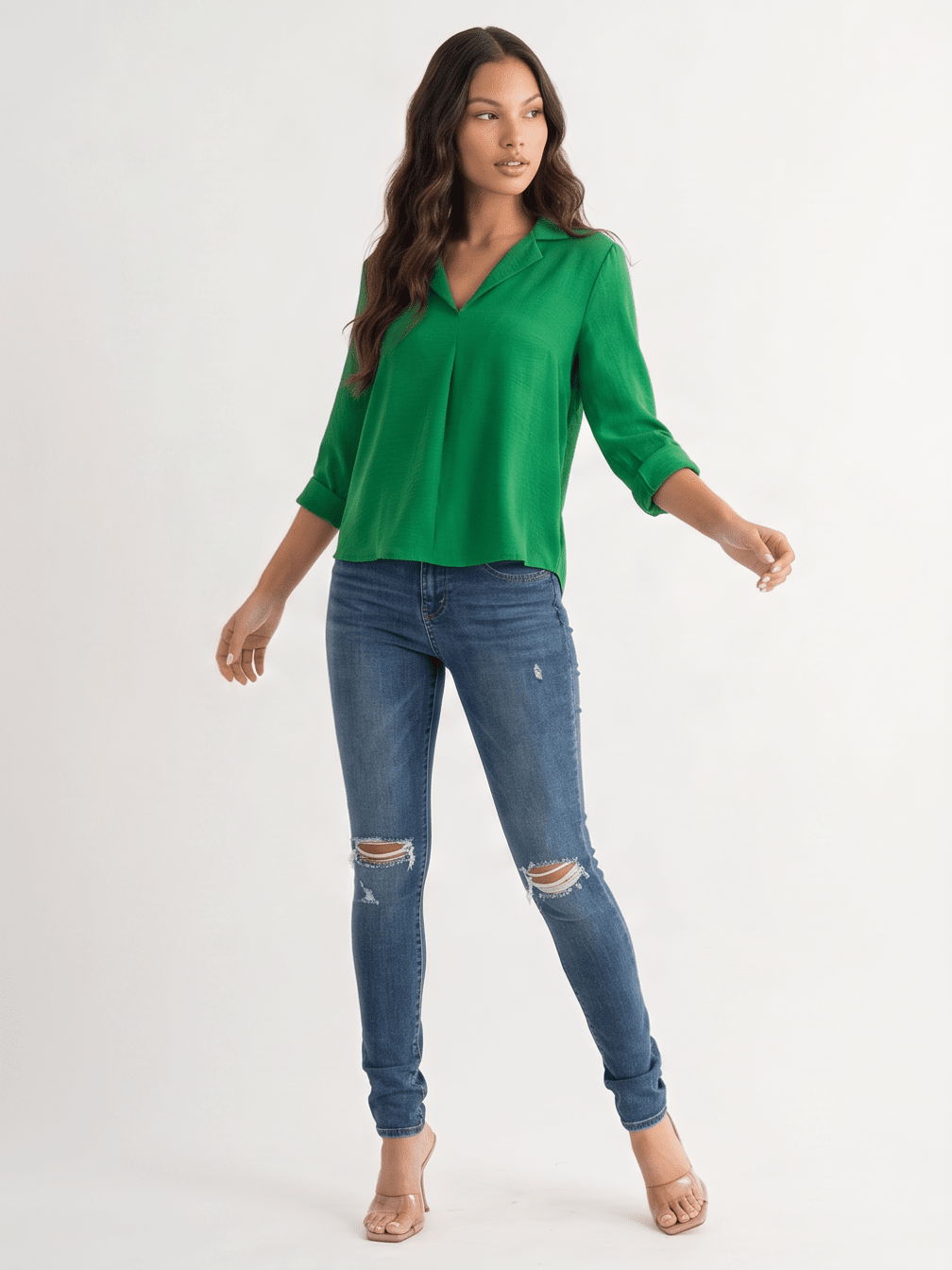 WOMEN'S LONG SLEEVE V-NECK BLOUSE