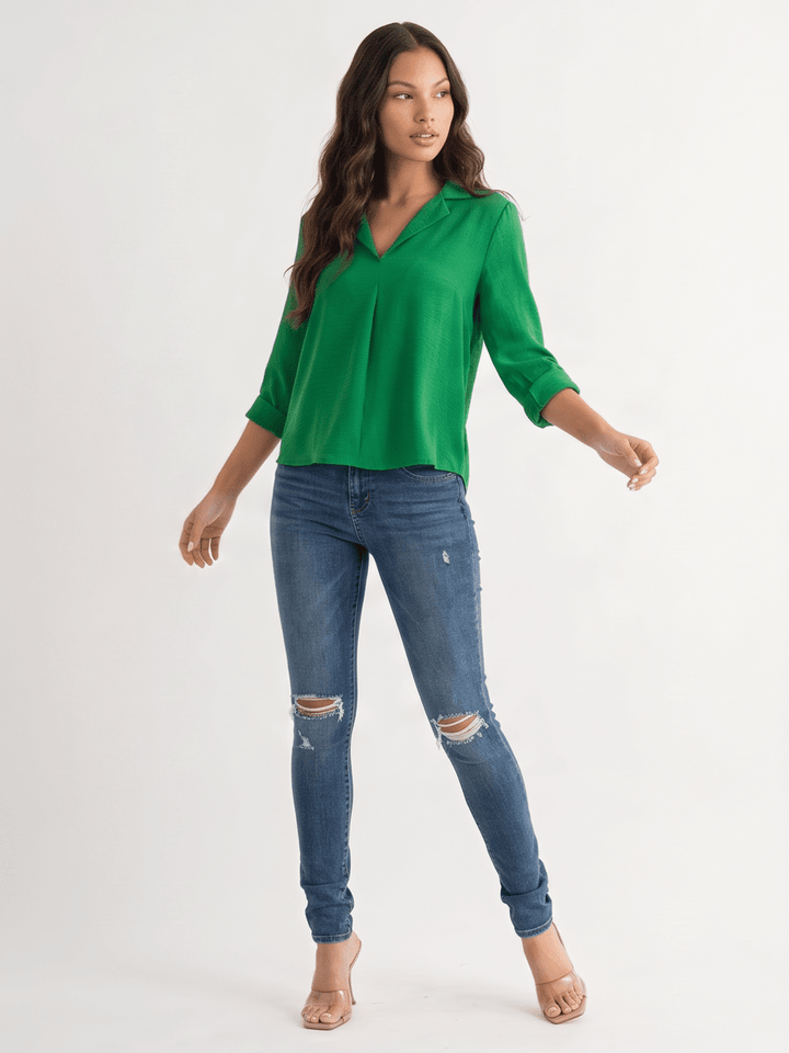 WOMEN'S LONG SLEEVE V-NECK BLOUSE