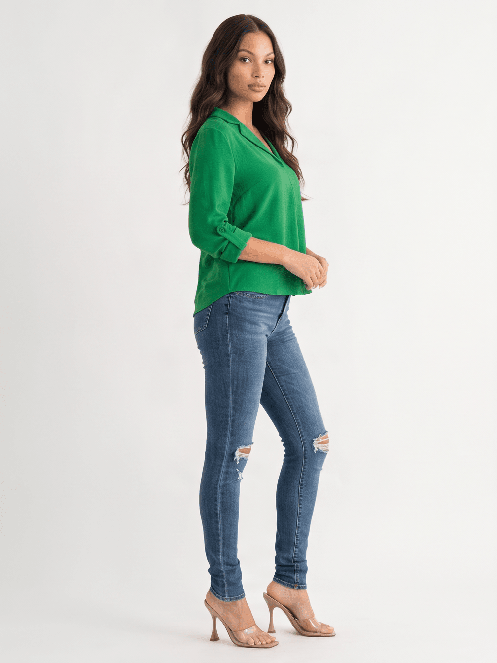 ***************WOMEN'S LONG SLEEVE V-NECK BLOUSE