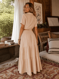 WOMEN'S ELASTIC WAIST TIERED MAXI SKIRT
