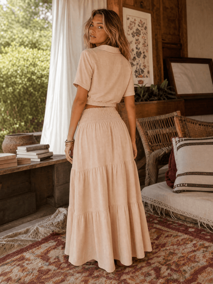WOMEN'S ELASTIC WAIST TIERED MAXI SKIRT