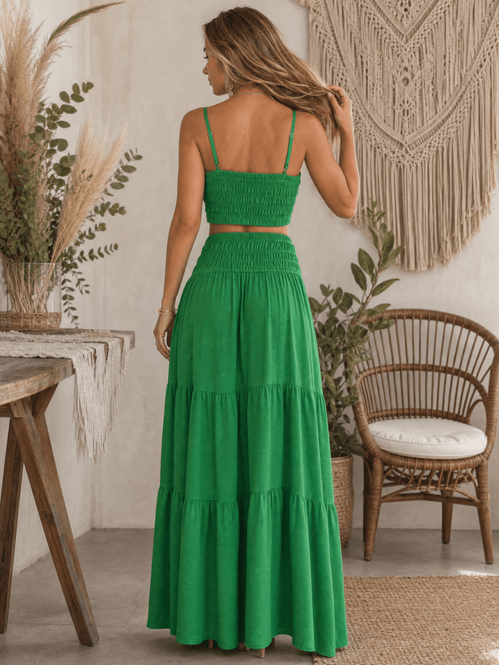 WOMEN'S ELASTIC WAIST TIERED MAXI SKIRT
