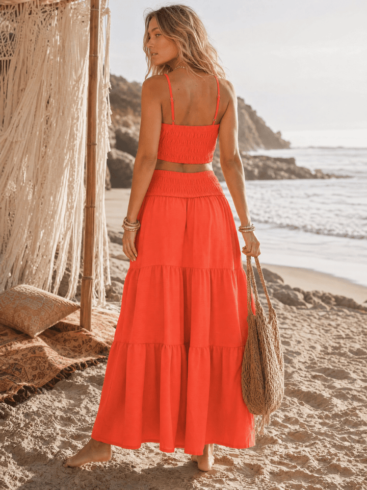 WOMEN'S ELASTIC WAIST TIERED MAXI SKIRT