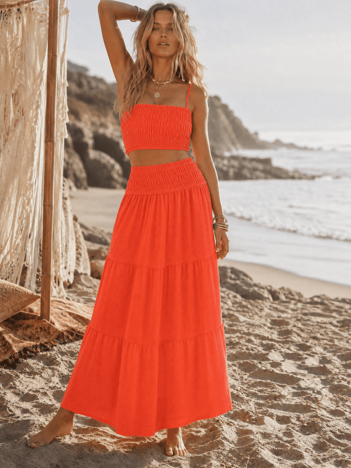 WOMEN'S ELASTIC WAIST TIERED MAXI SKIRT