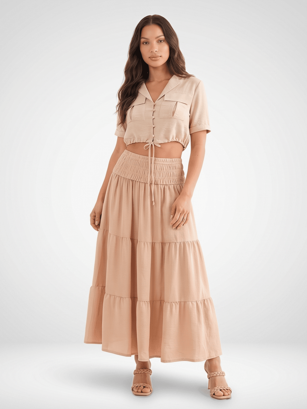 WOMEN'S ELASTIC WAIST TIERED MAXI SKIRT