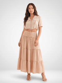 WOMEN'S ELASTIC WAIST TIERED MAXI SKIRT
