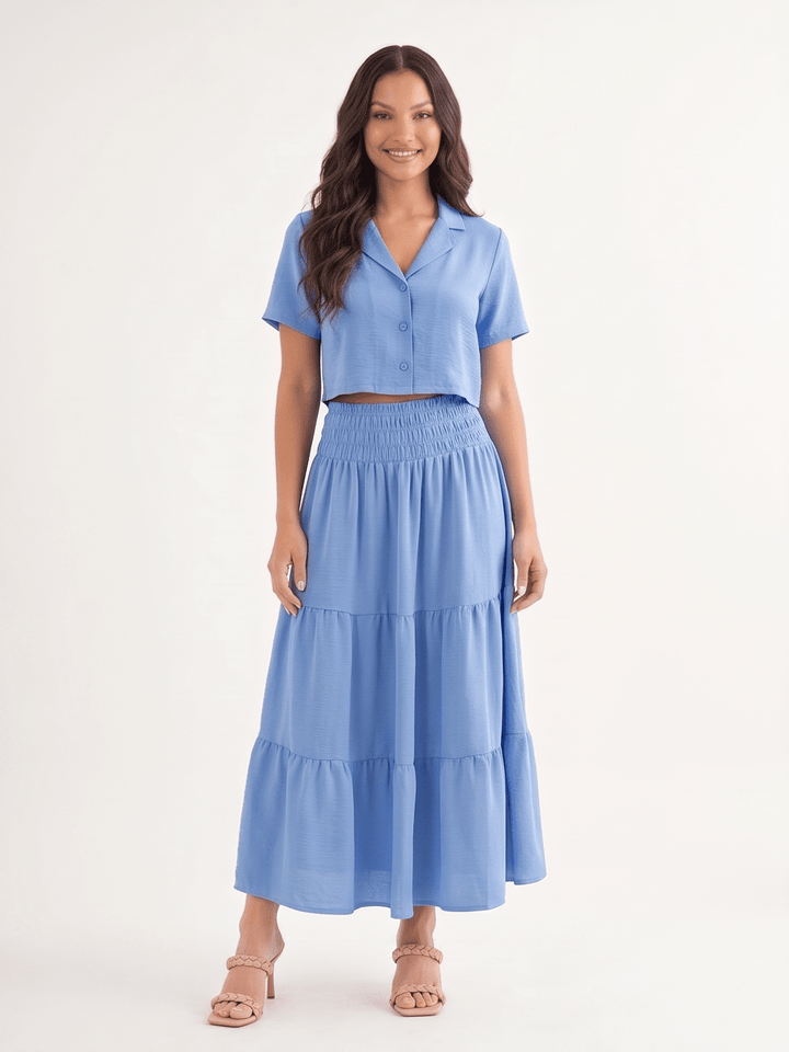 WOMEN'S ELASTIC WAIST TIERED MAXI SKIRT