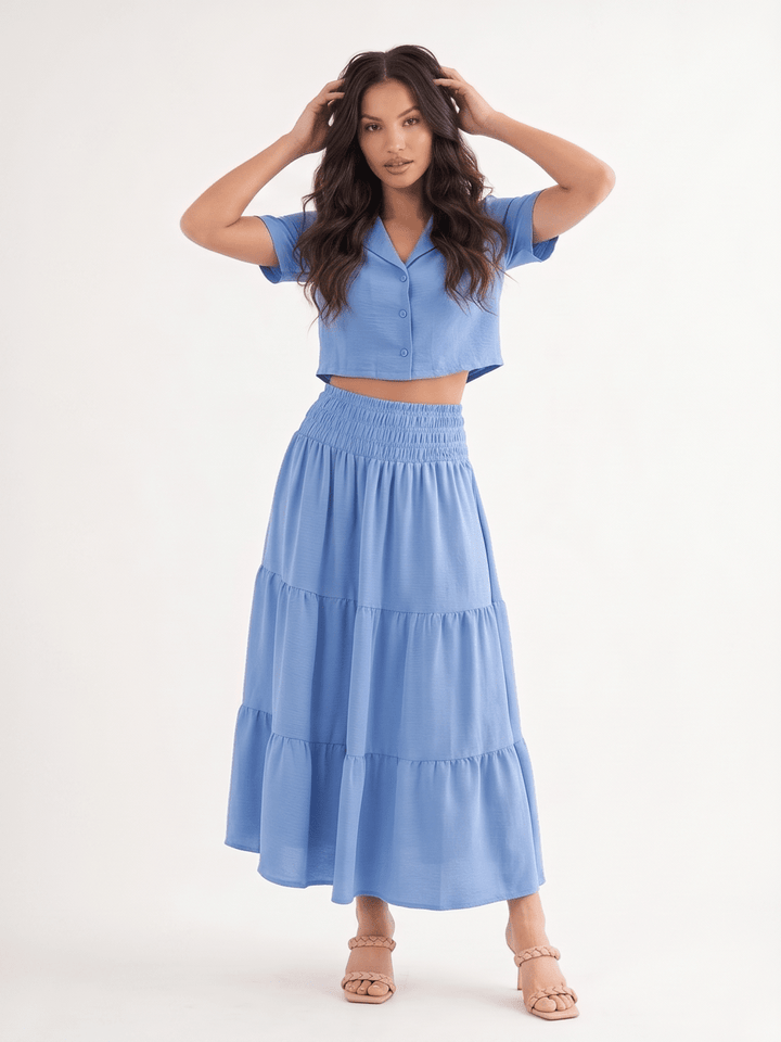 WOMEN'S ELASTIC WAIST TIERED MAXI SKIRT