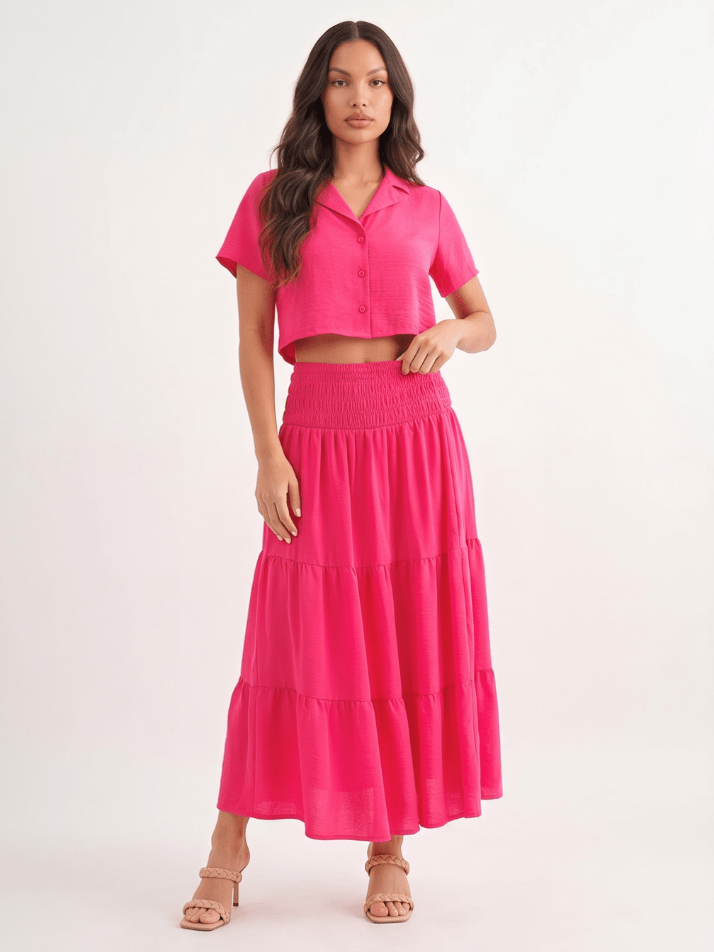 WOMEN'S ELASTIC WAIST TIERED MAXI SKIRT