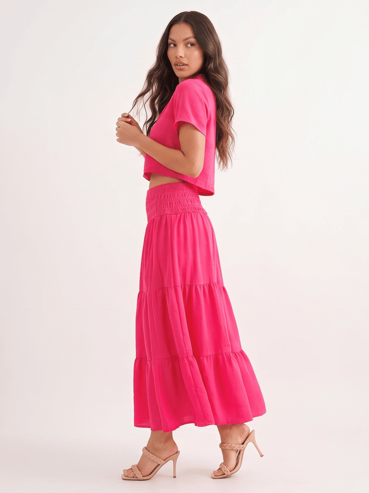 WOMEN'S ELASTIC WAIST TIERED MAXI SKIRT