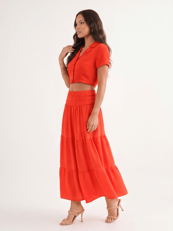 WOMEN'S ELASTIC WAIST TIERED MAXI SKIRT