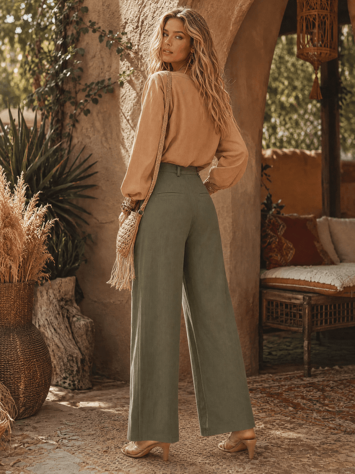 ********WOMEN'S BUTTON CLOSURE FRONT POCKETS WIDE LEG PANTS