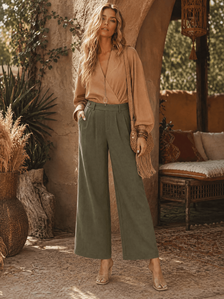 ********WOMEN'S BUTTON CLOSURE FRONT POCKETS WIDE LEG PANTS