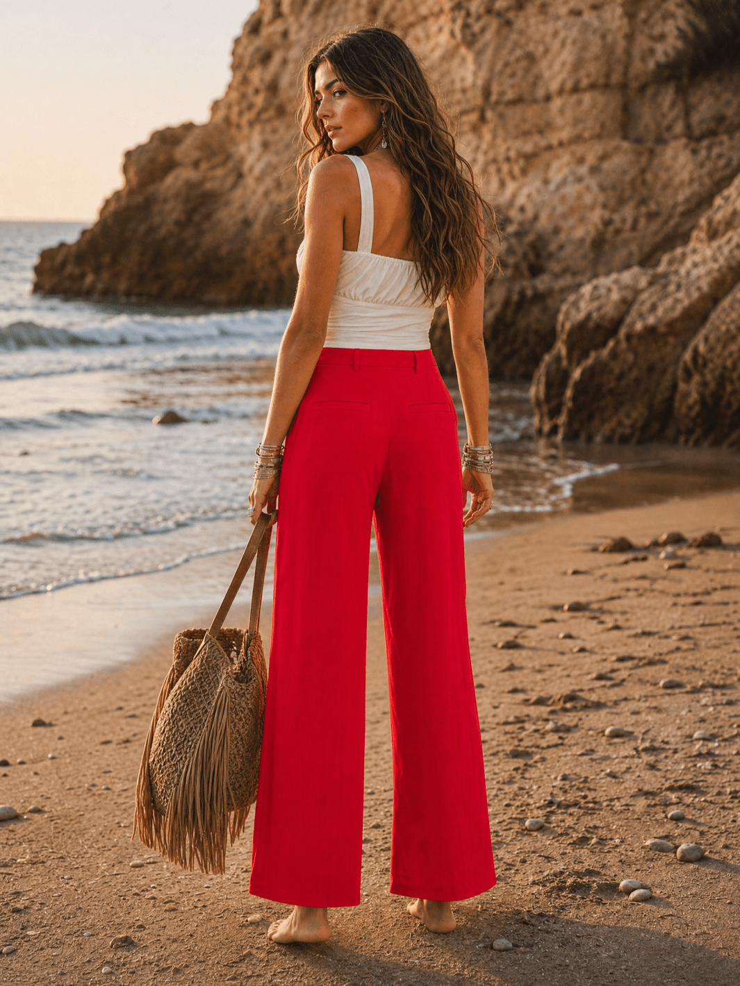 ********WOMEN'S BUTTON CLOSURE FRONT POCKETS WIDE LEG PANTS