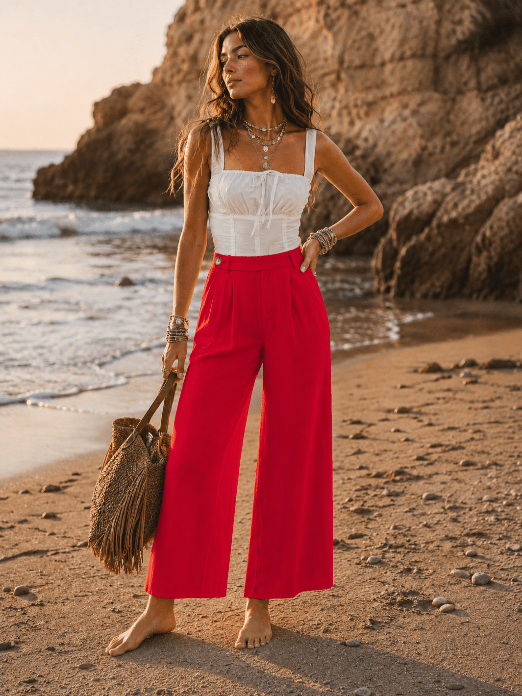 ********WOMEN'S BUTTON CLOSURE FRONT POCKETS WIDE LEG PANTS